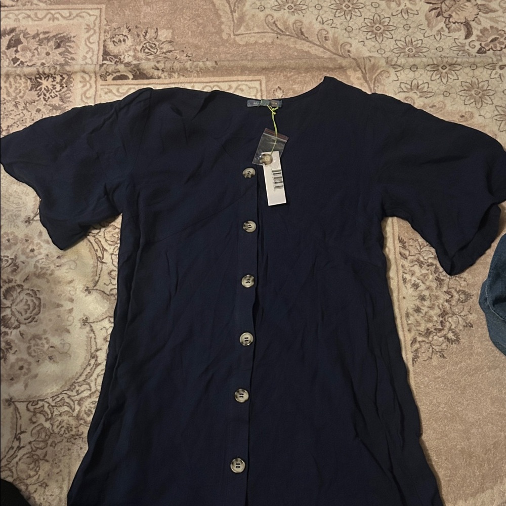 Good Luck Gem Midnight Blue Button-Up Top